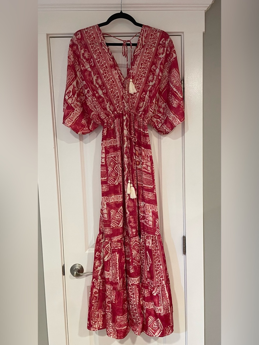 Zury Silk/Viscose Blend Boho Maxi Dress with Tassel Tie NWT - Free Size